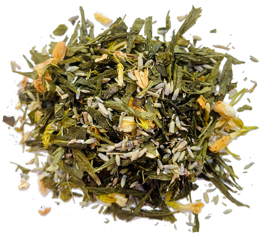Zielona herbata Blue Jasmine Leo Tea – zielona liściasta herbata z aromatem jaśminowym, kwiatem jaśminu i kwiatem lawendy, dostępna w różnych wariantach opakowań
